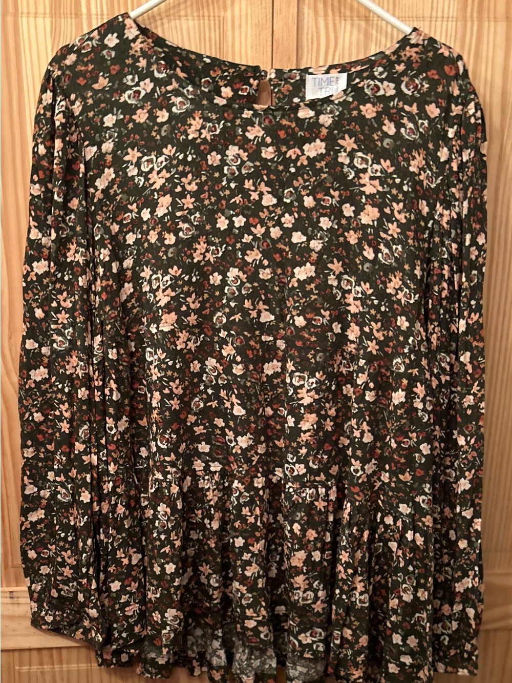 Time and Tru Brown Floral Peplum Blouse
